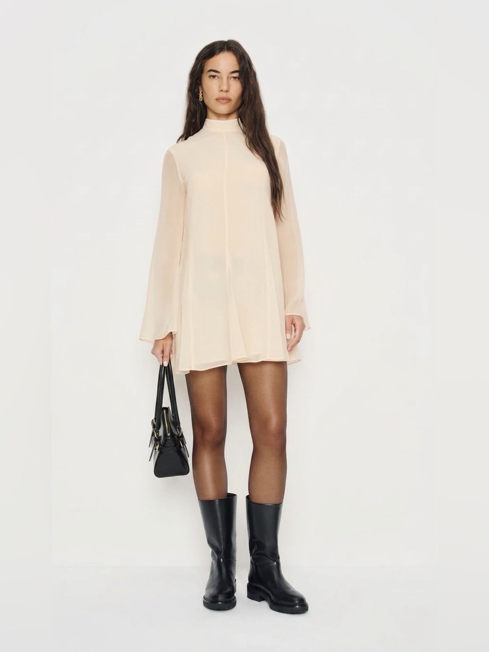 Reformation “Torin” Cream Mock-Neck Mini Dress